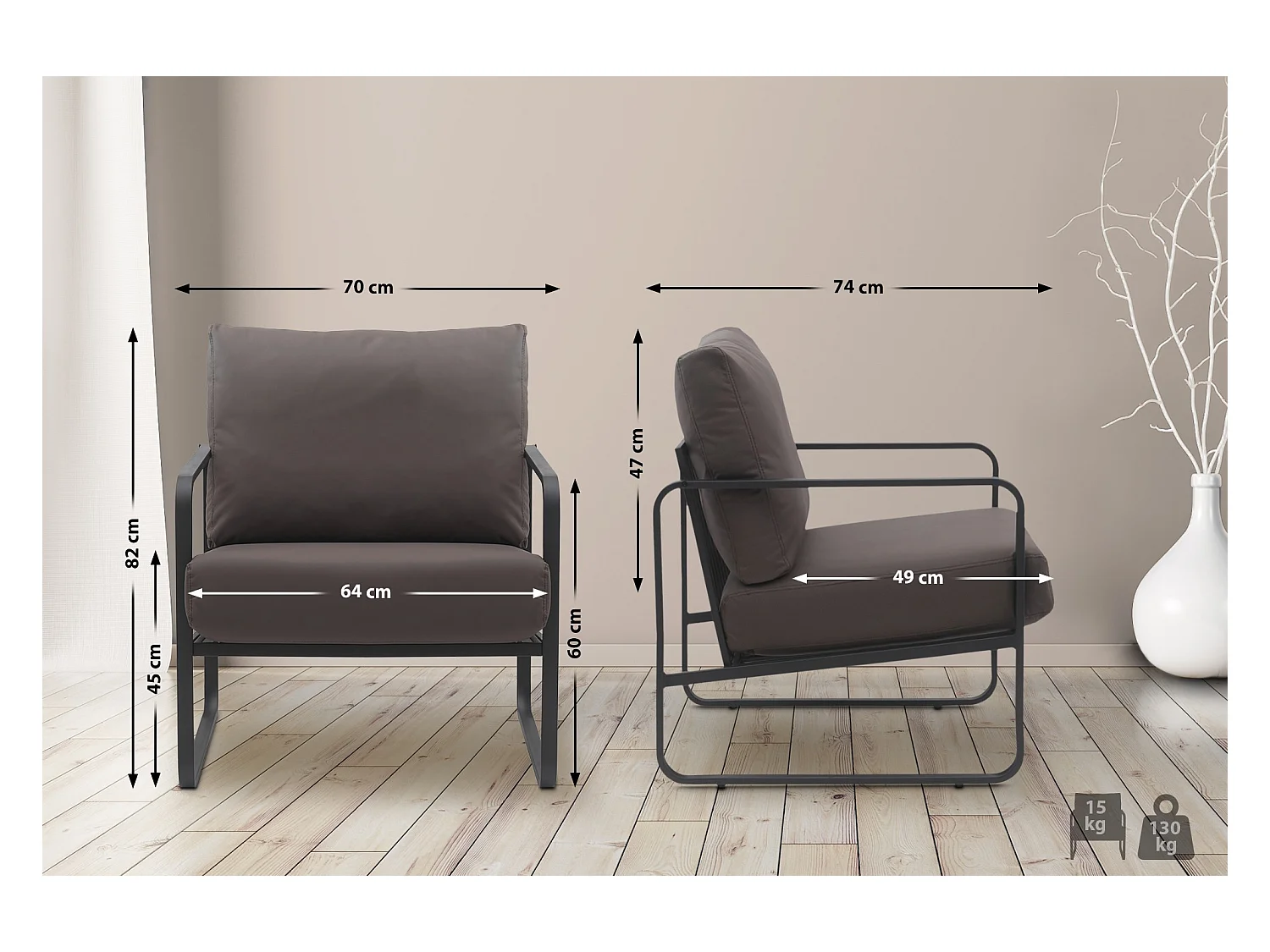 Chaise longue - Similicuir - Marron - Manea