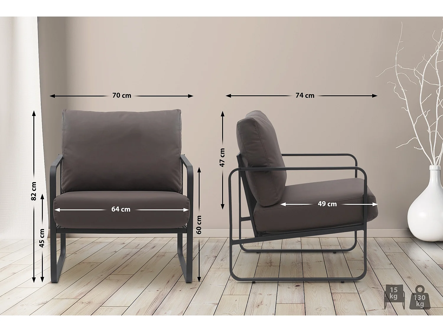 Chaise longue - Similicuir - Marron - Manea