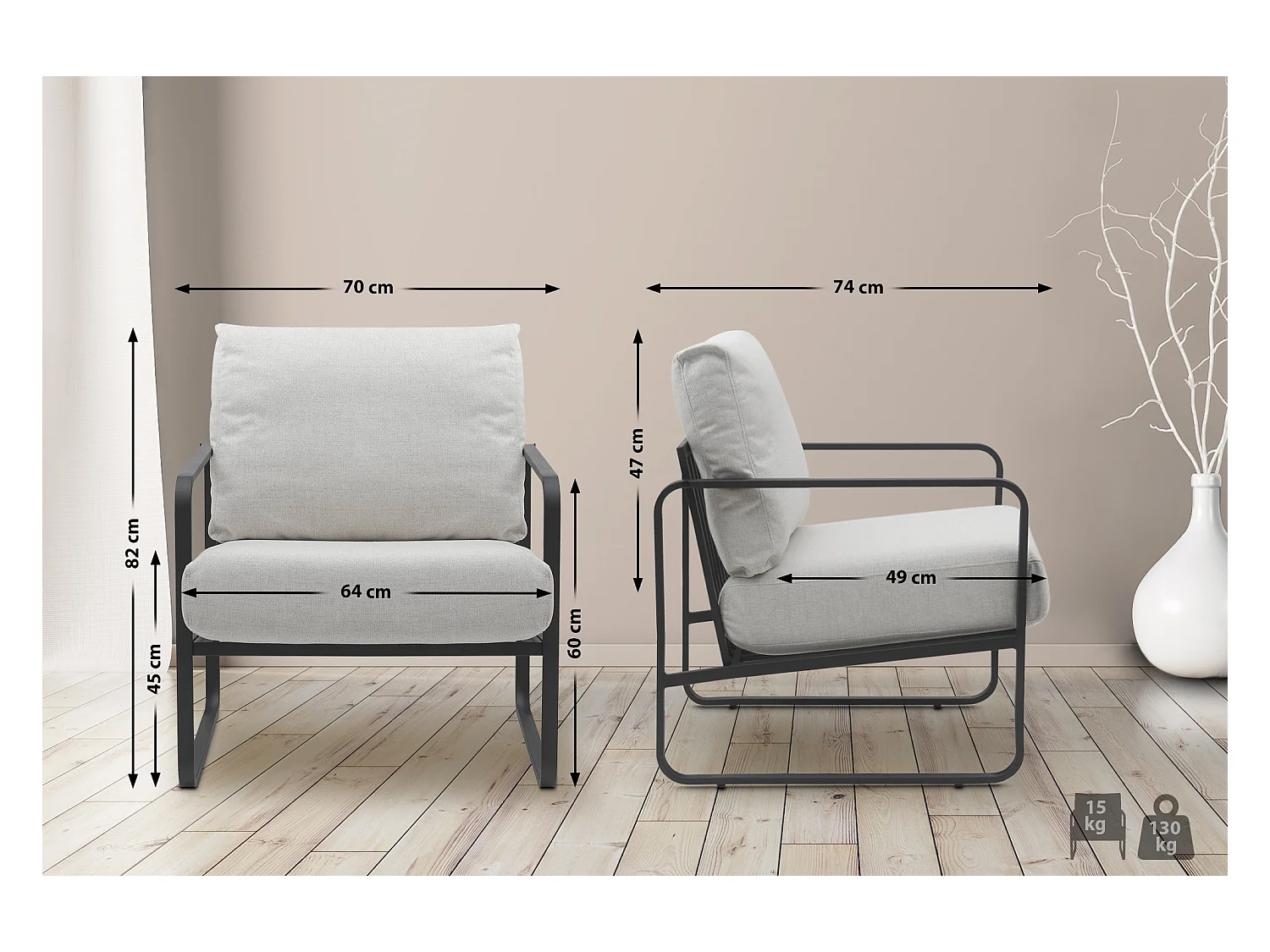 Chaise longue - Tissu - Crème - Manea