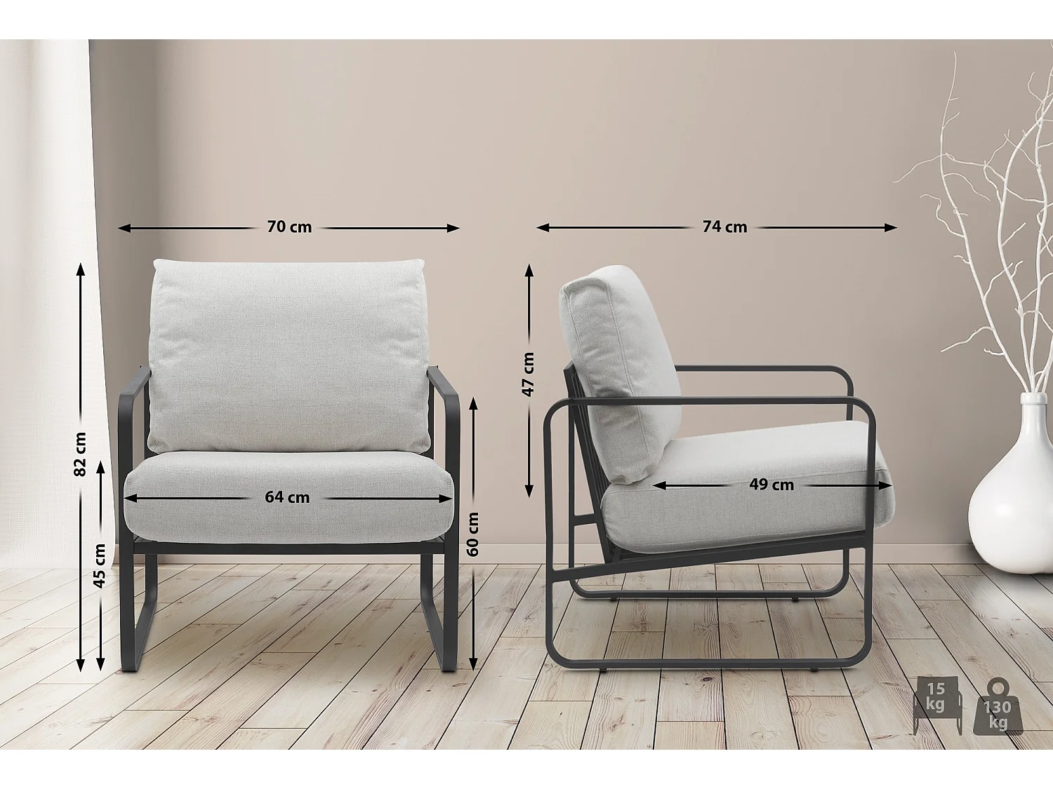 Chaise longue - Tissu - Crème - Manea