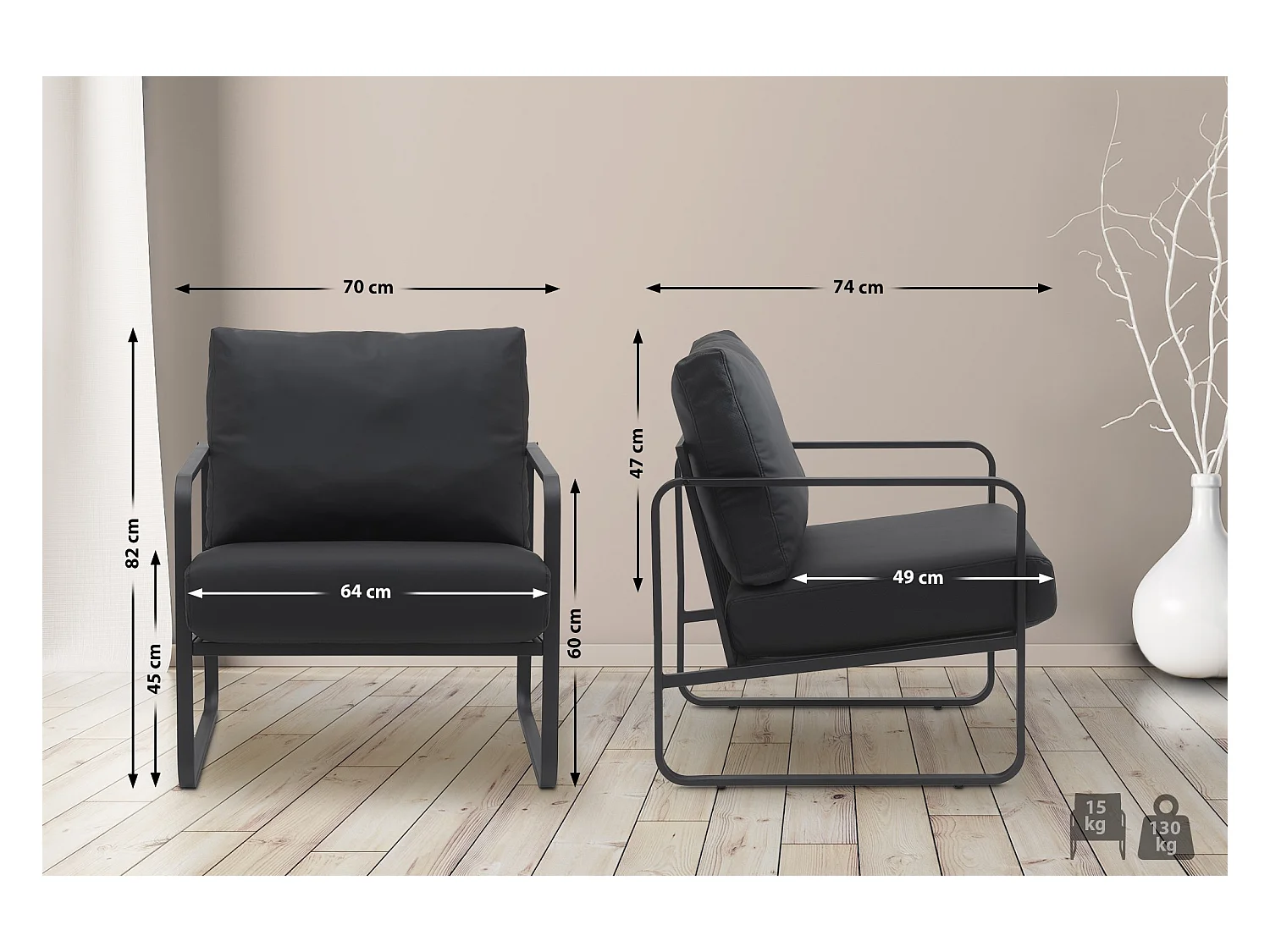 Chaise longue - Similicuir - Noir - Manea