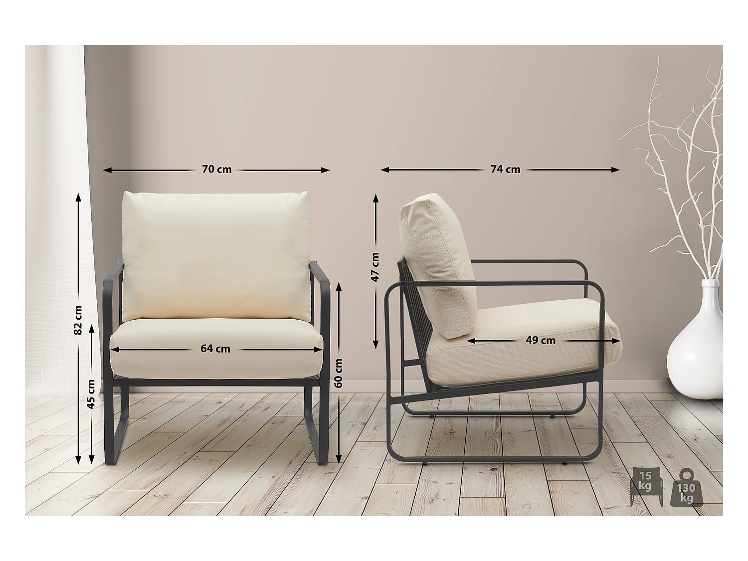 Chaise longue - Similicuir - Crème - Manea