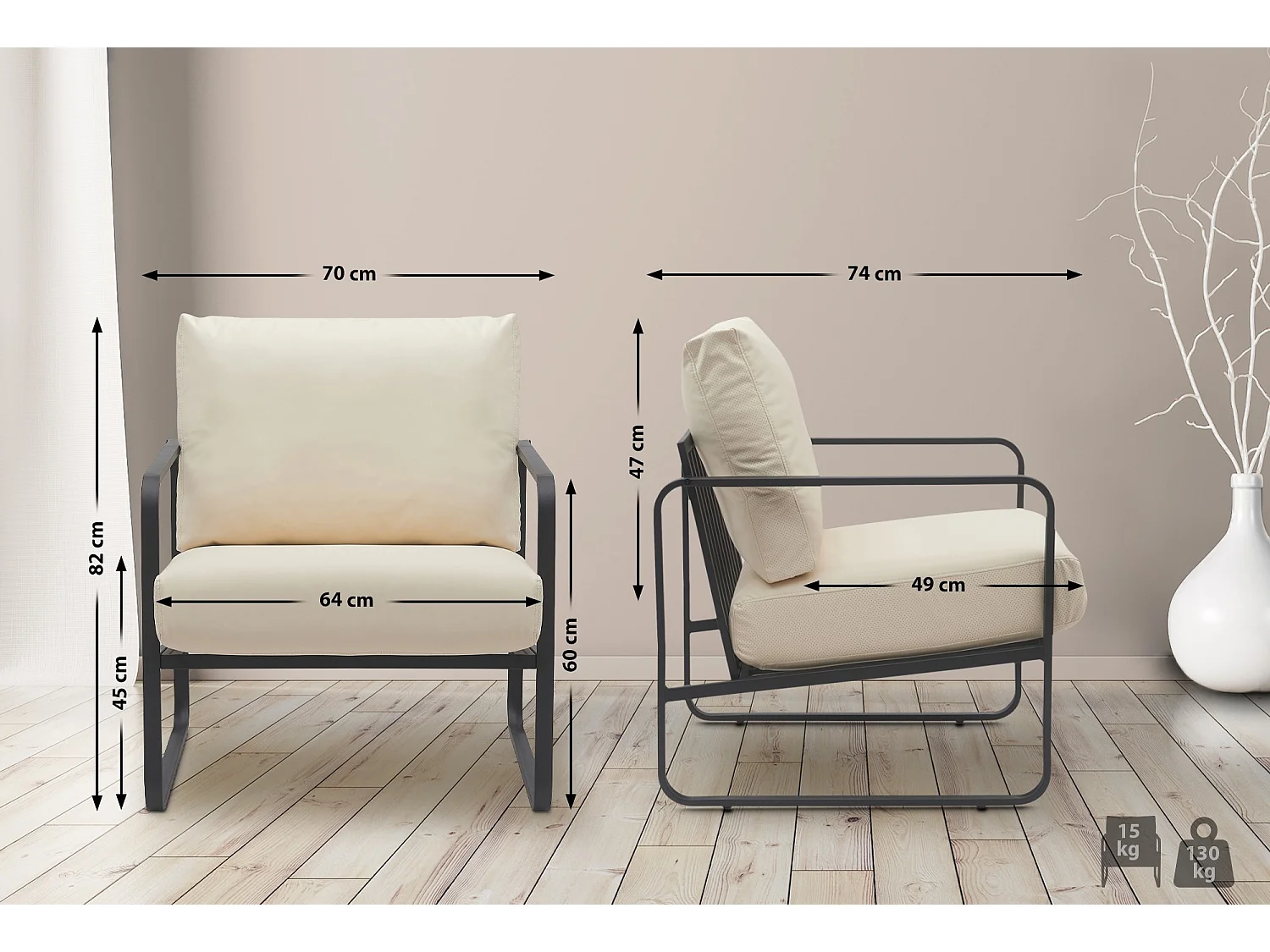 Chaise longue - Similicuir - Crème - Manea