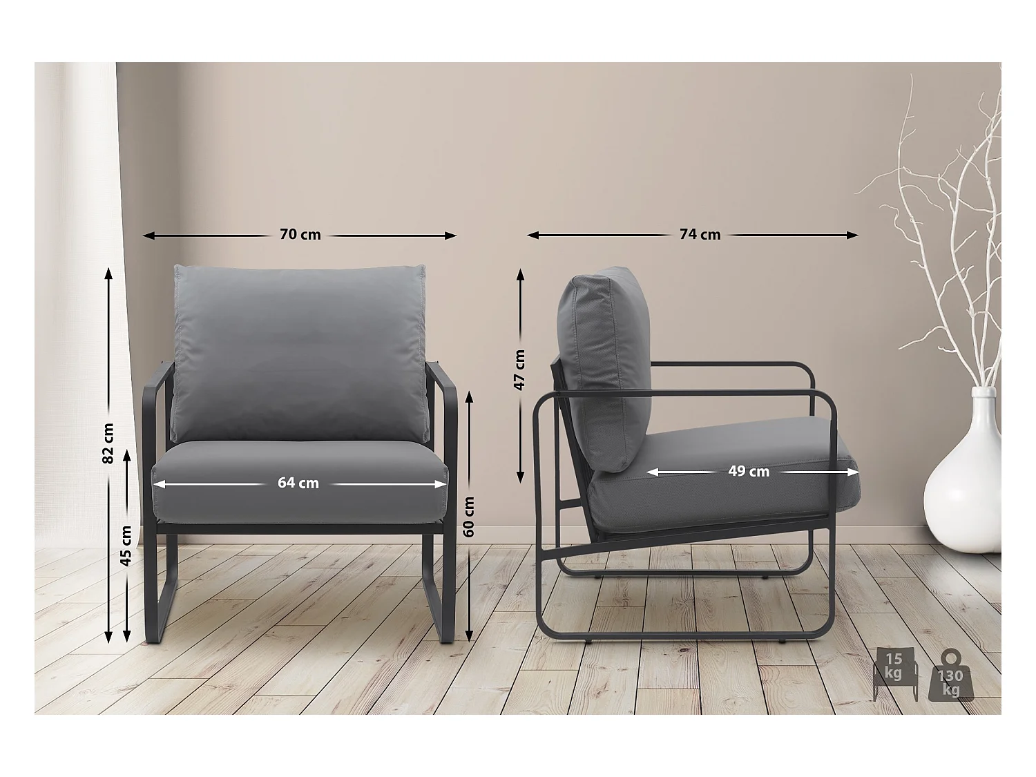 Chaise longue - Similicuir - Gris - Manea