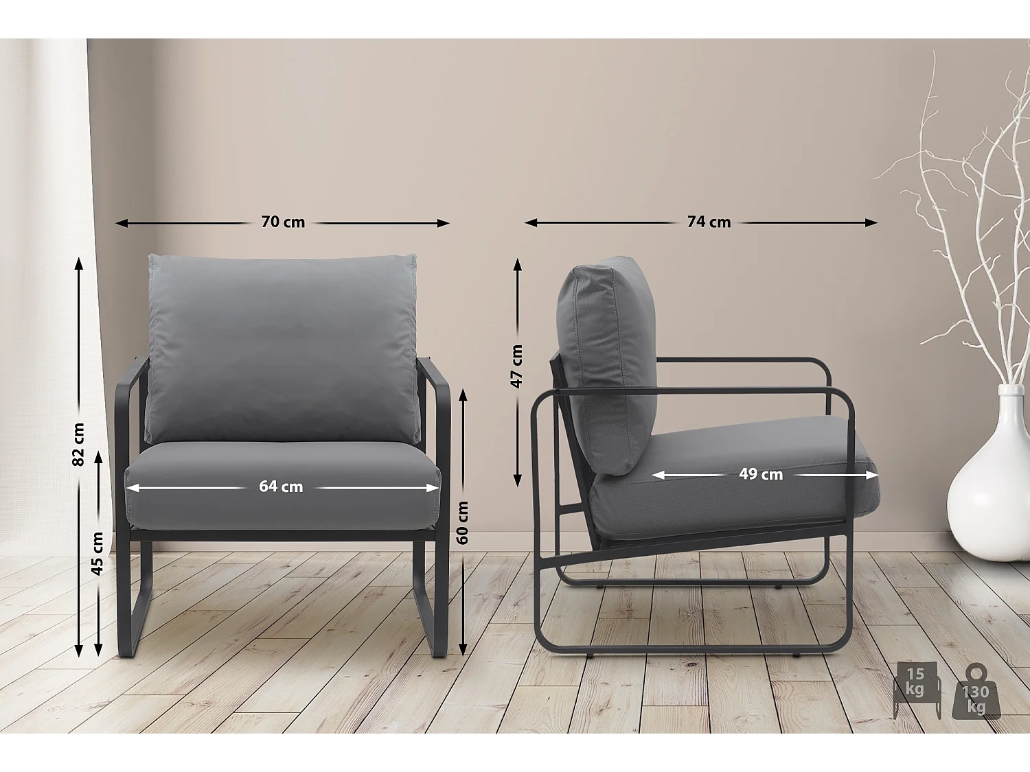 Chaise longue - Similicuir - Gris - Manea