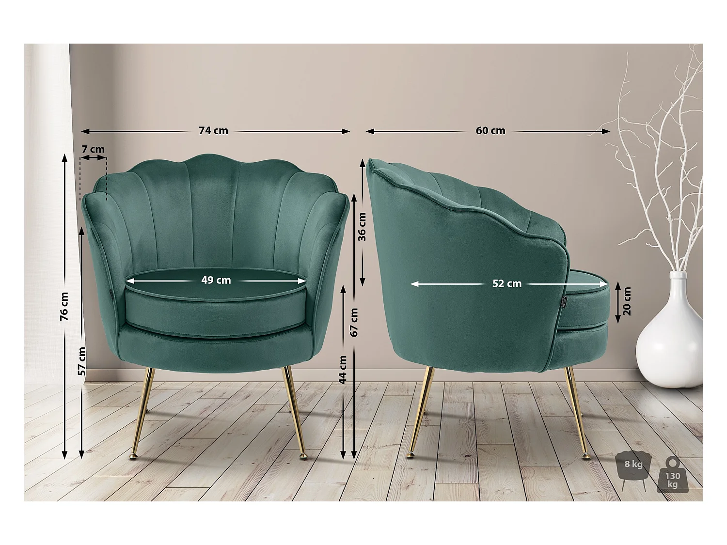 chaises avec accoudoirs - Velours - Vert - Rosita