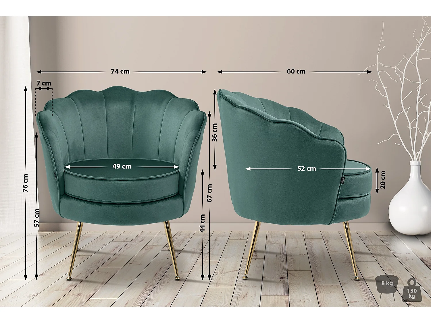 chaises avec accoudoirs - Velours - Vert - Rosita