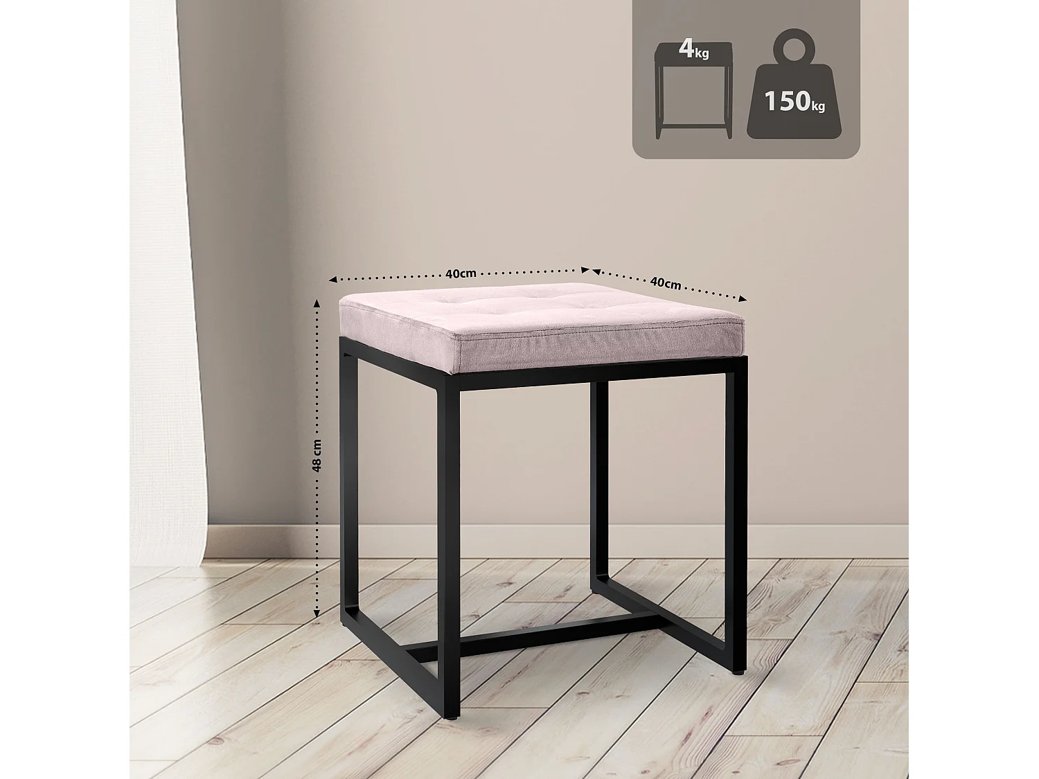 Tabouret - Velours - Gris clair - Barci