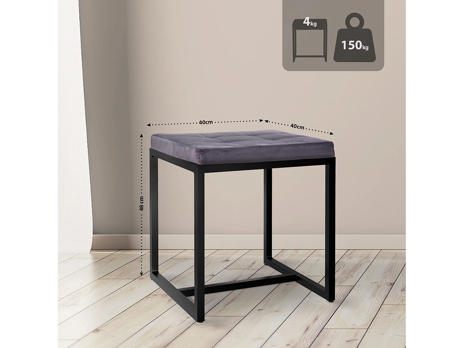 Tabouret - Velours - Gris foncé - Barci