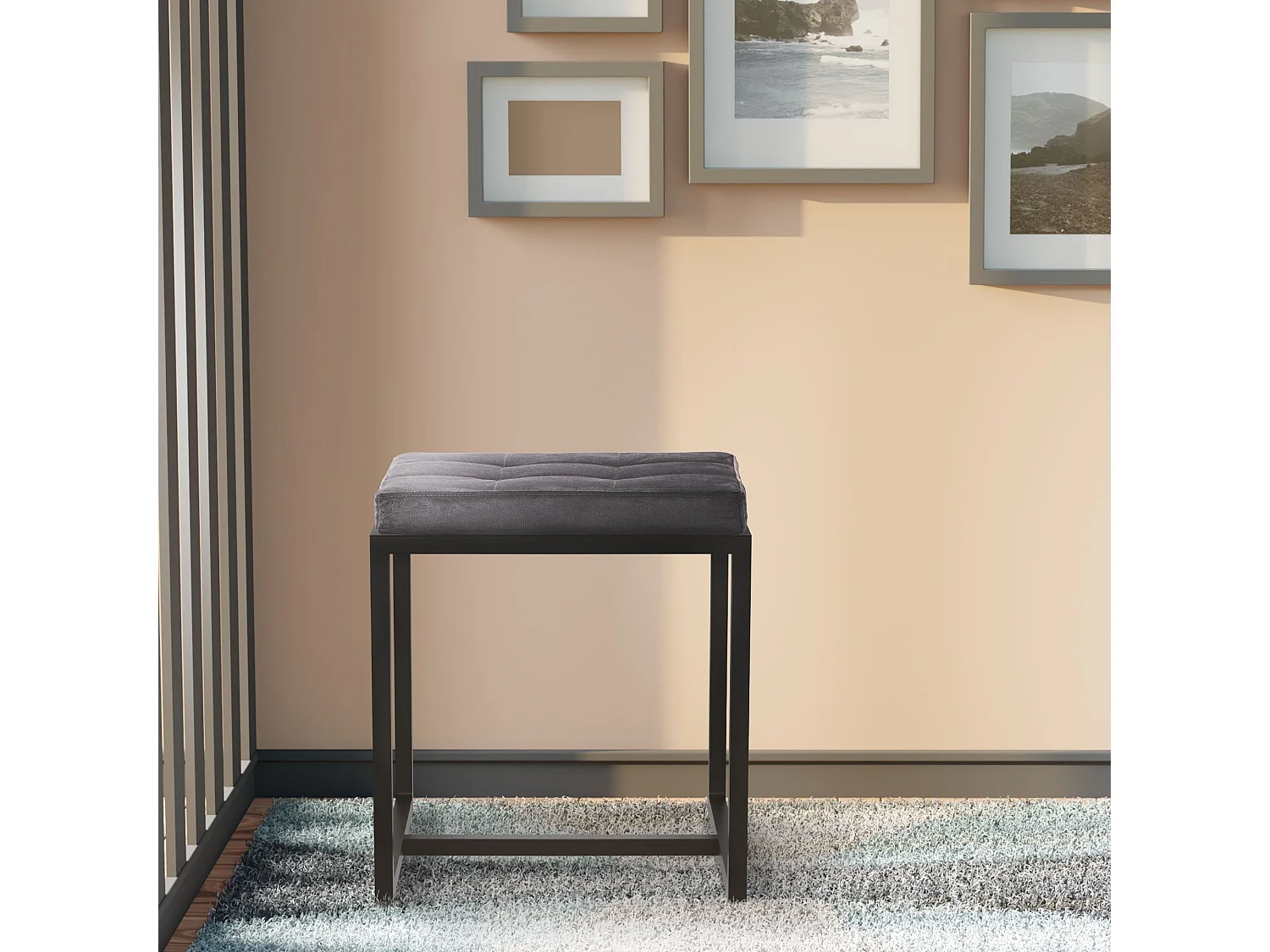 Tabouret - Velours - Gris foncé - Barci