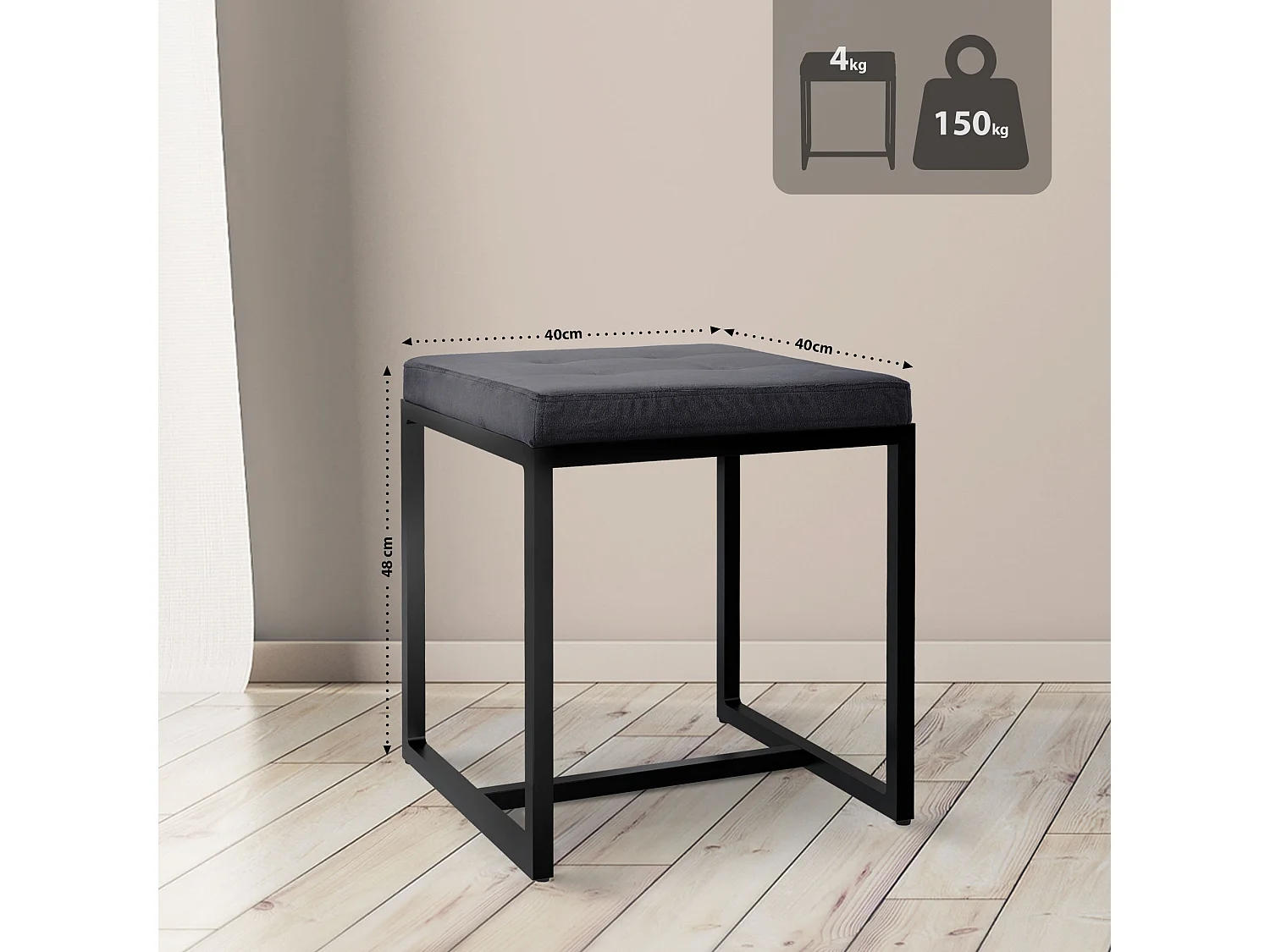 Tabouret - Velours - Noir - Barci