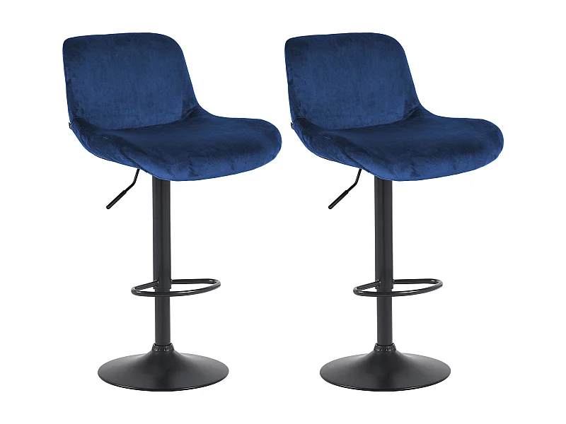 Lot de 2  Tabouret de bar - Velours - Bleu - Solon
