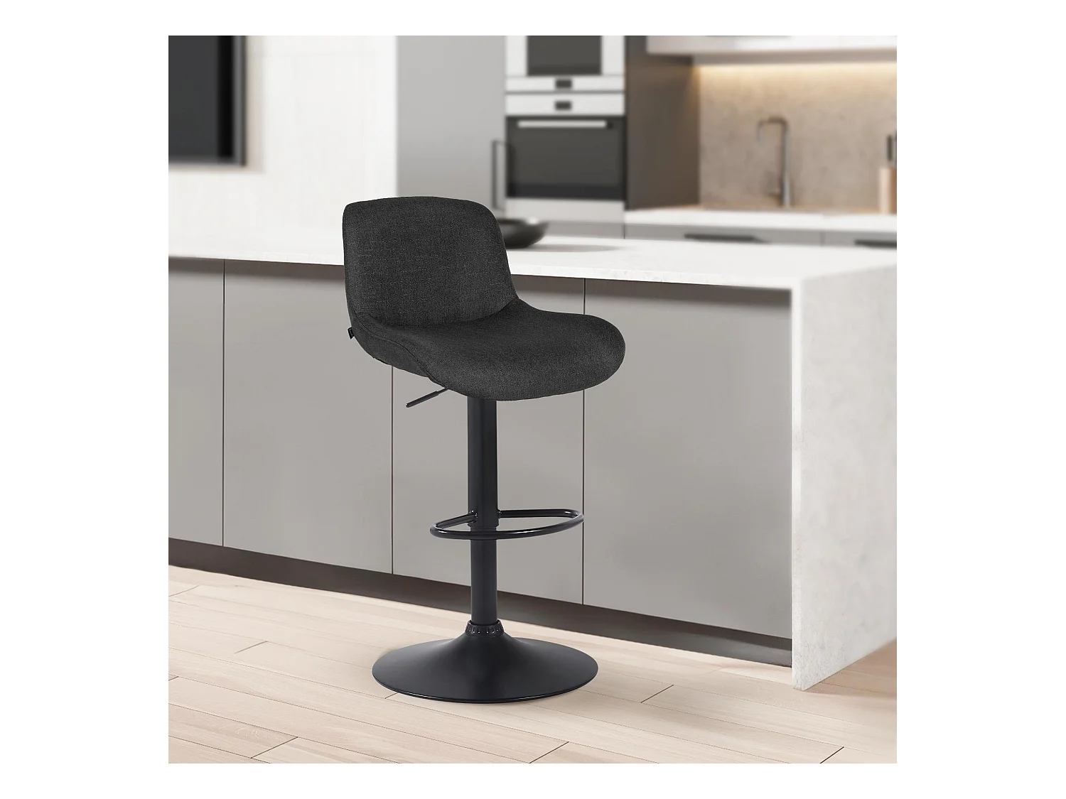 Lot de 2  Tabouret de bar - Tissu - Noir - Solon