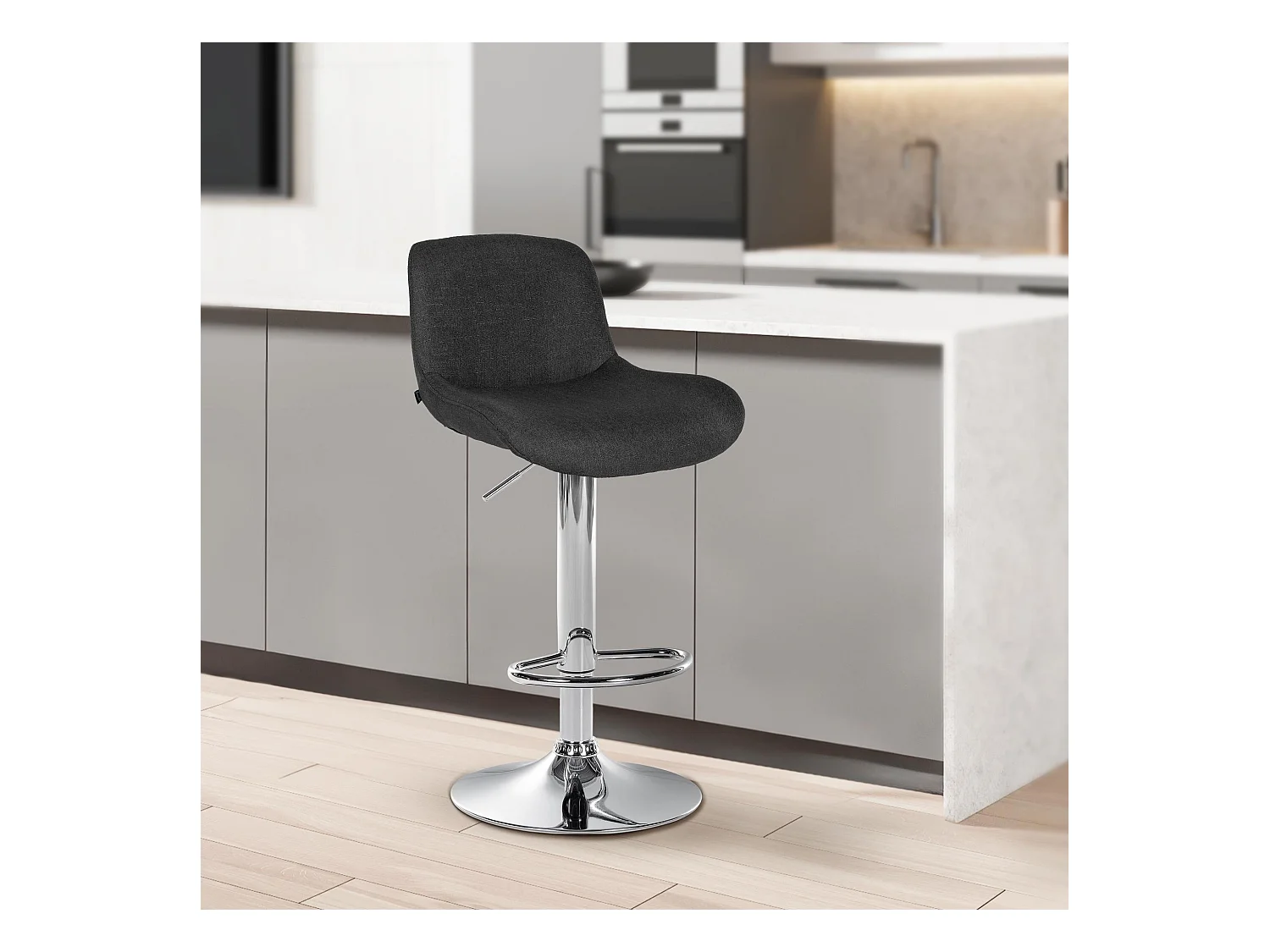 Lot de 2  Tabouret de bar - Tissu - Noir - Solon