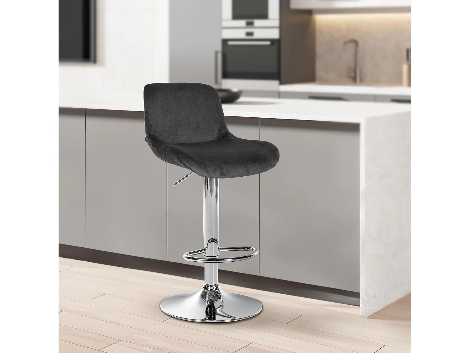 Lot de 2  Tabouret de bar - Velours - Noir - Solon