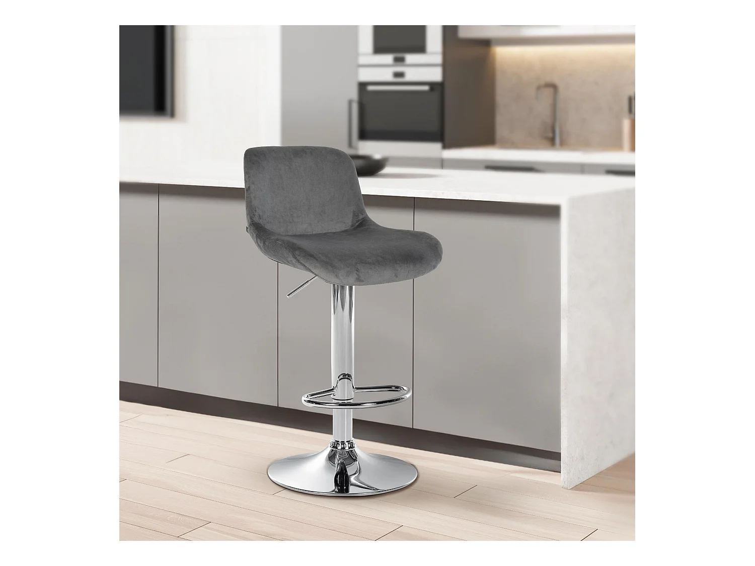 Lot de 2  Tabouret de bar - Velours - Gris foncé - Solon