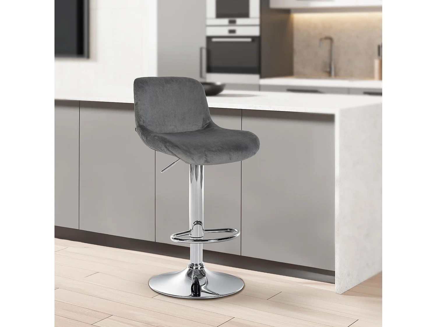 Lot de 2  Tabouret de bar - Velours - Gris foncé - Solon