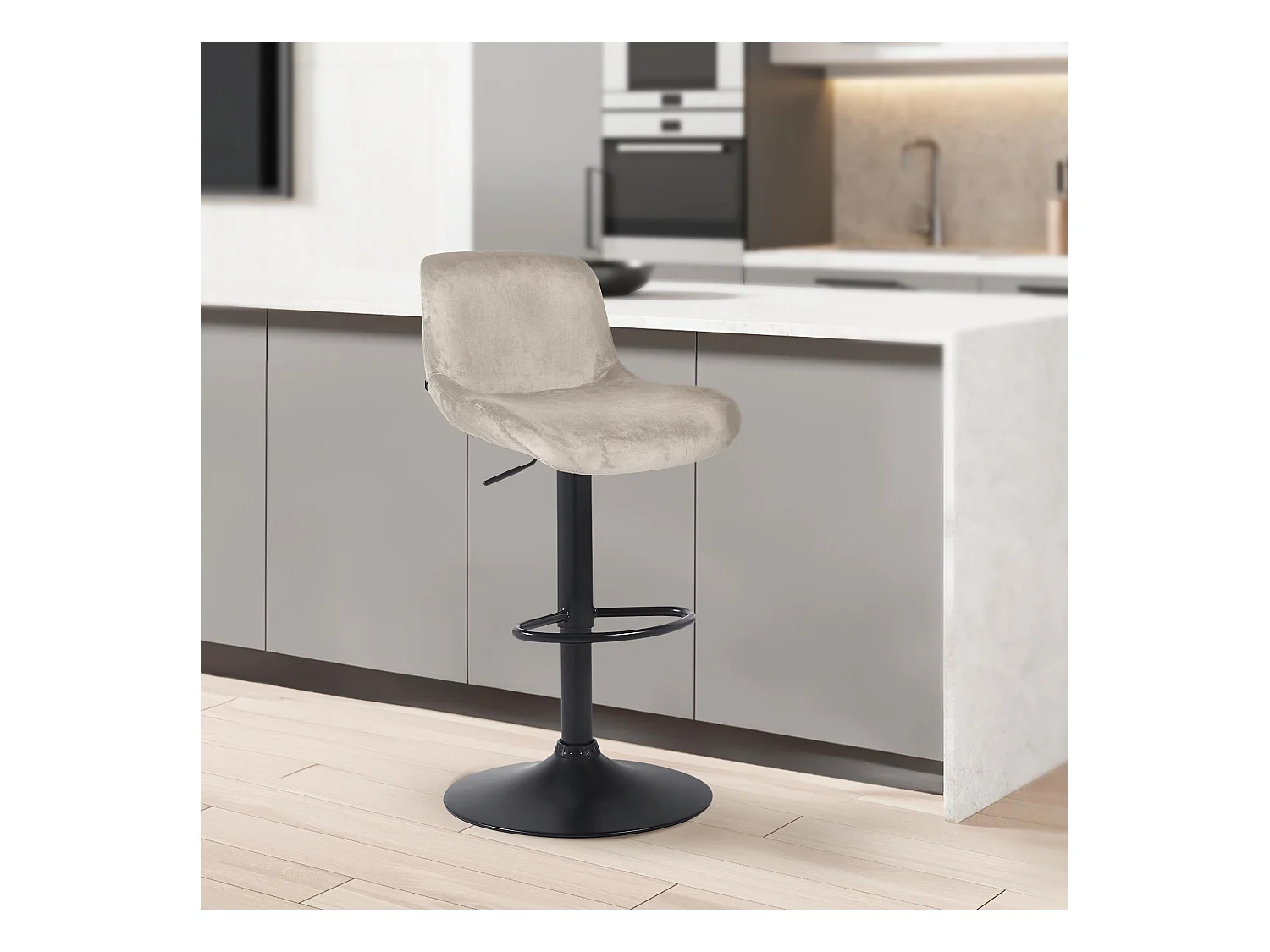 Lot de 2  Tabouret de bar - Velours - Crème - Solon