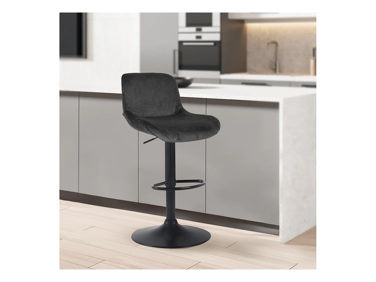Lot de 2  Tabouret de bar - Velours - Noir - Solon