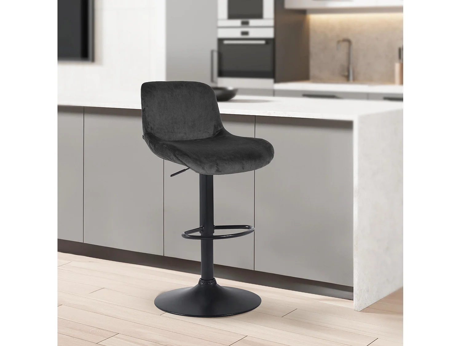 Lot de 2  Tabouret de bar - Velours - Noir - Solon