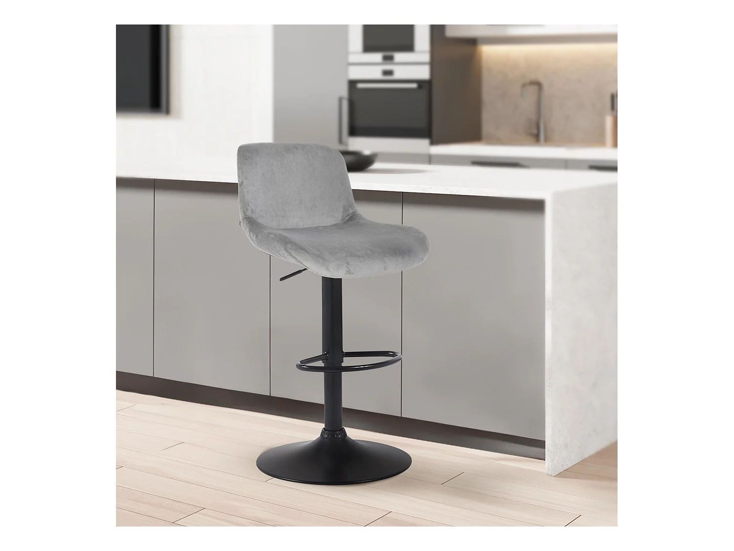 Lot de 2  Tabouret de bar - Velours - Gris - Solon