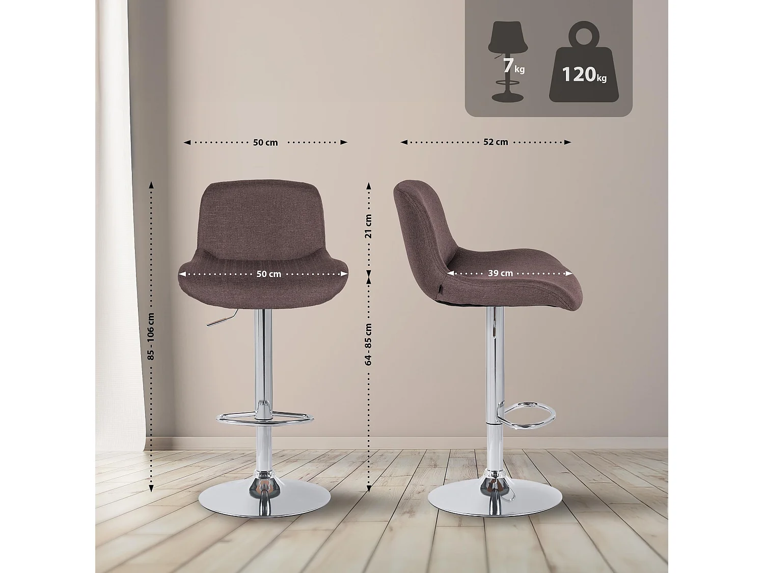 Lot de 2  Tabouret de bar - Tissu - Marron foncé - Solon