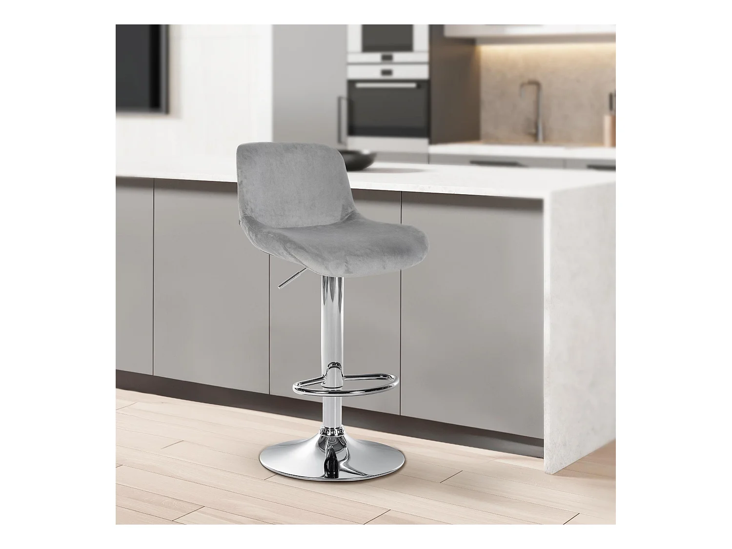 Lot de 2  Tabouret de bar - Velours - Gris - Solon