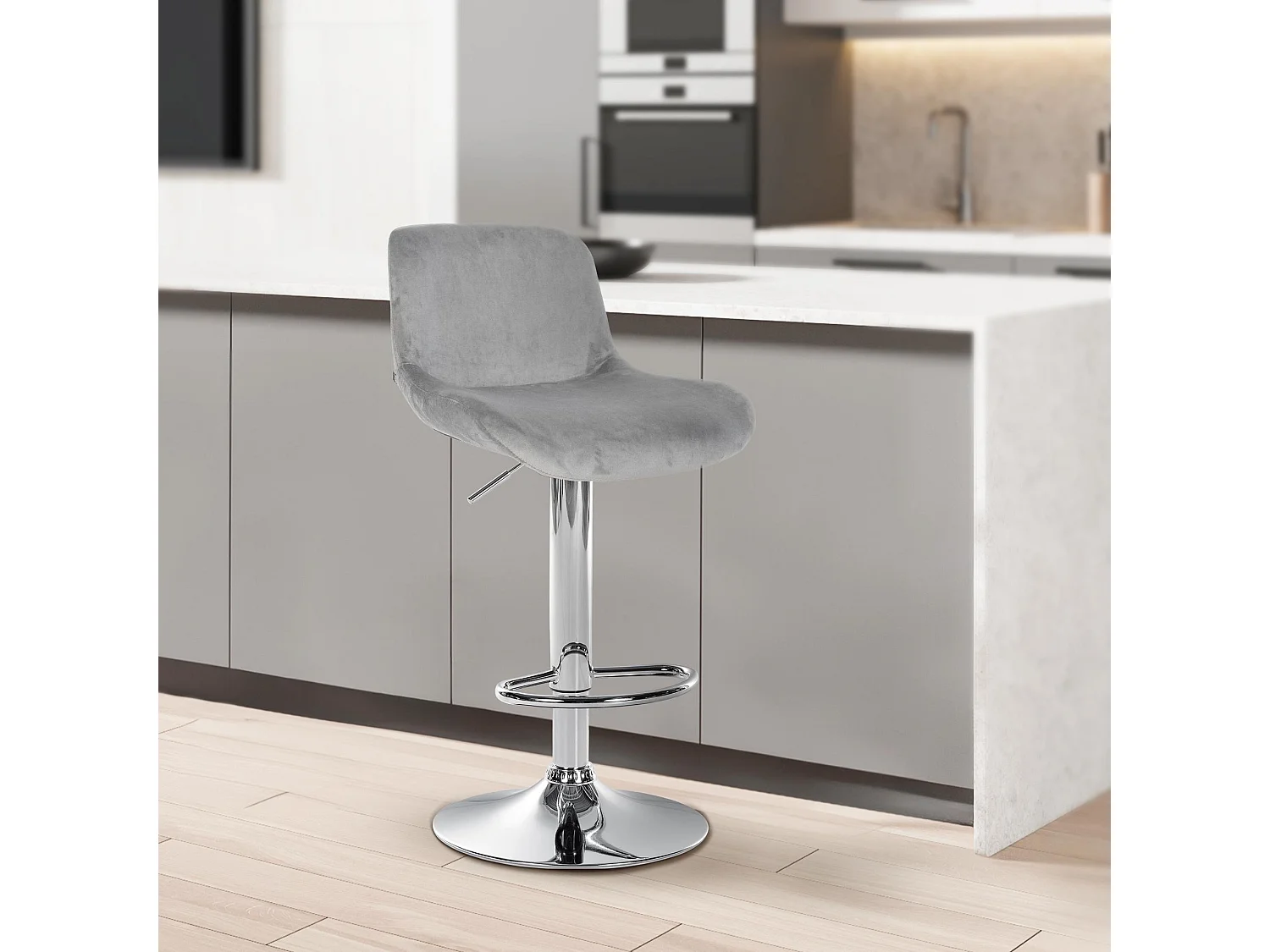 Lot de 2  Tabouret de bar - Velours - Gris - Solon
