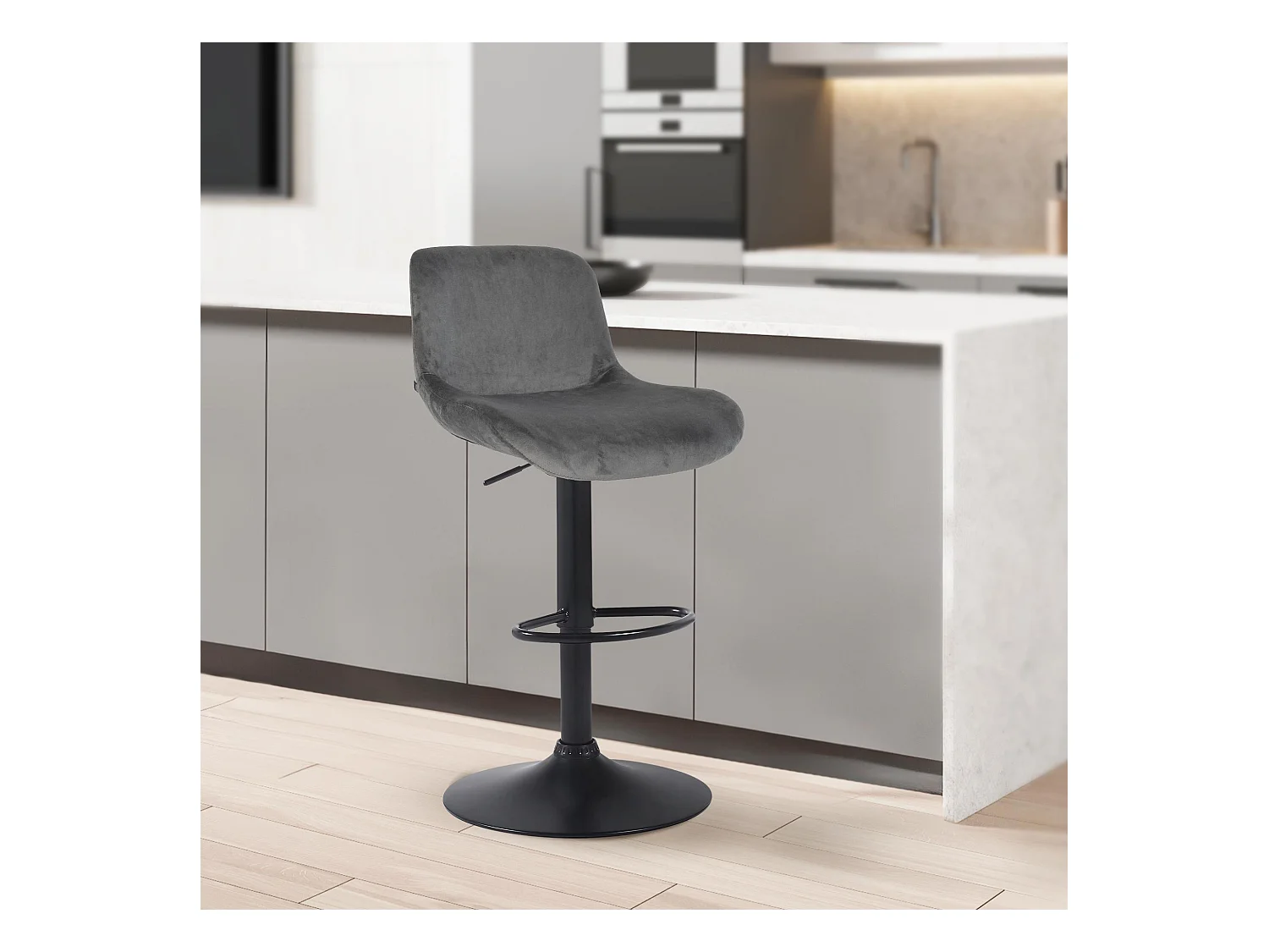 Lot de 2  Tabouret de bar - Velours - Gris foncé - Solon