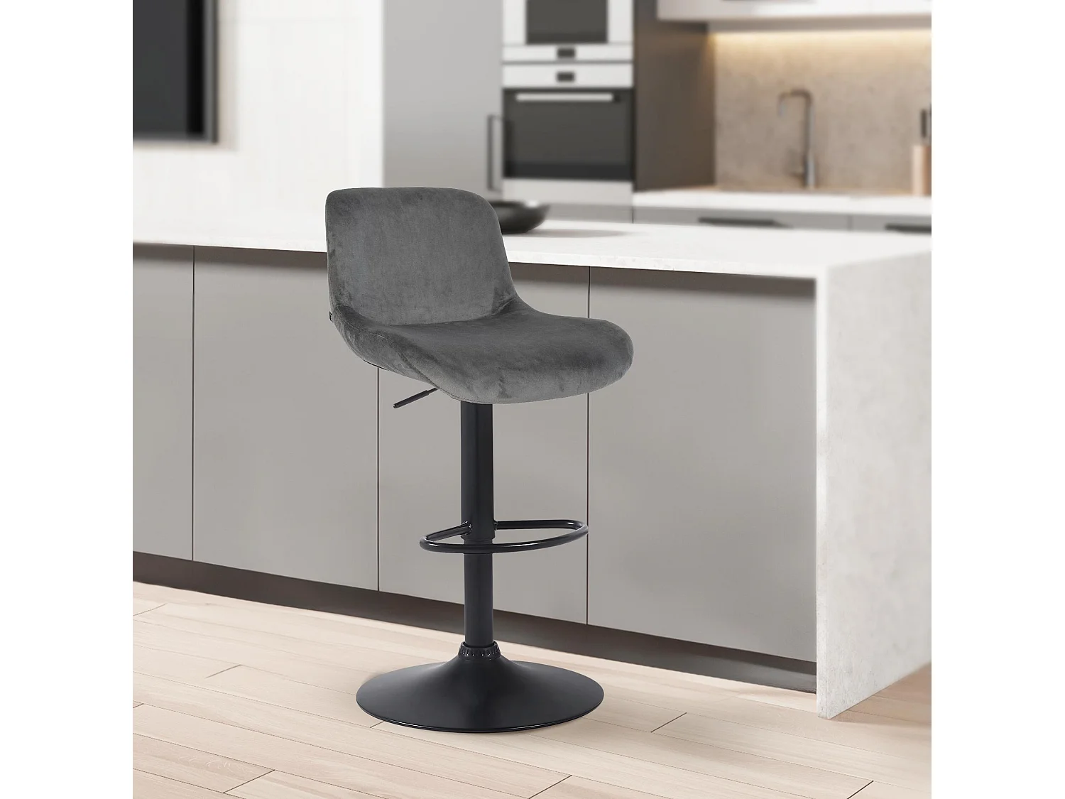 Lot de 2  Tabouret de bar - Velours - Gris foncé - Solon