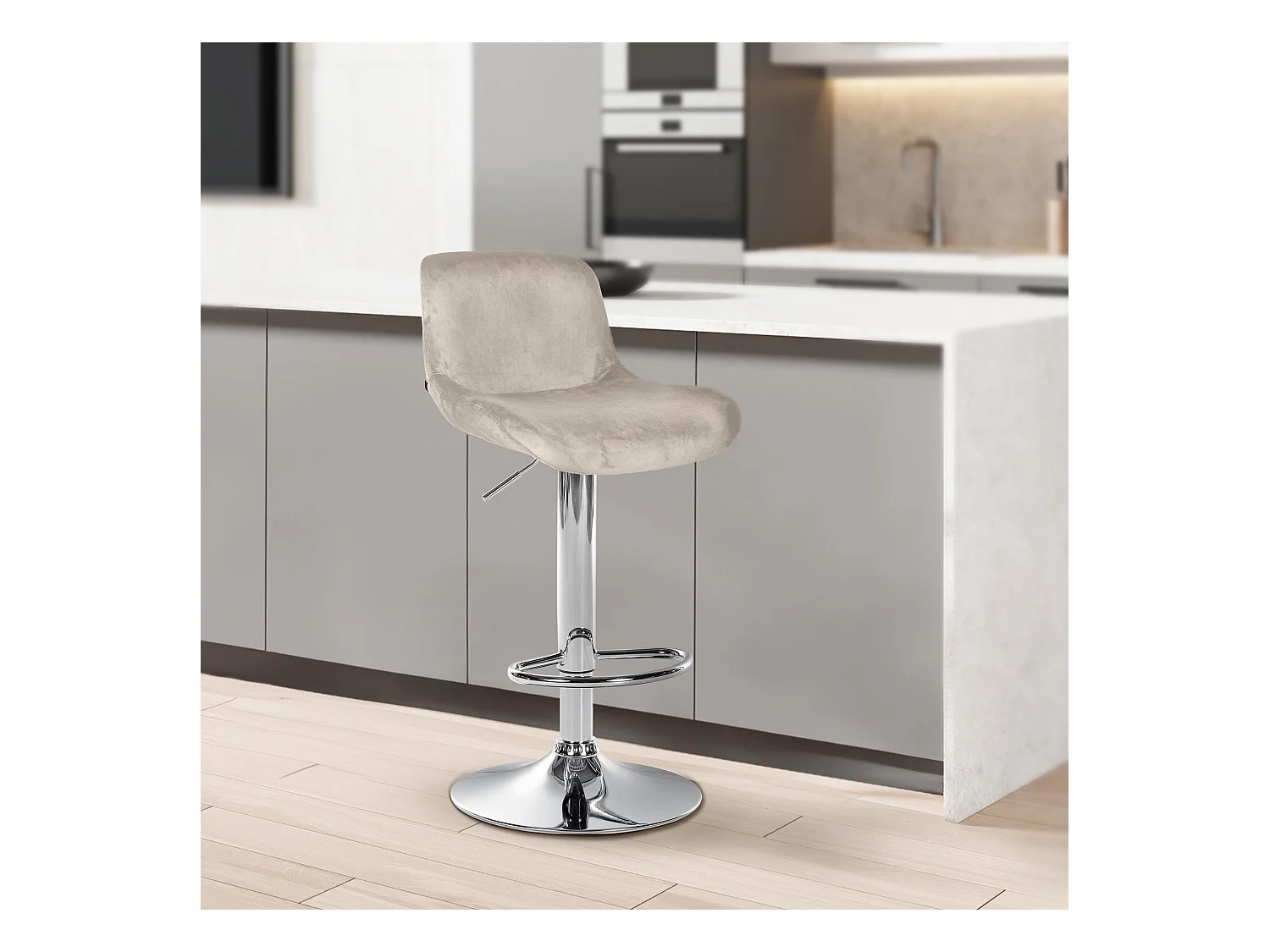Lot de 2  Tabouret de bar - Velours - Crème - Solon