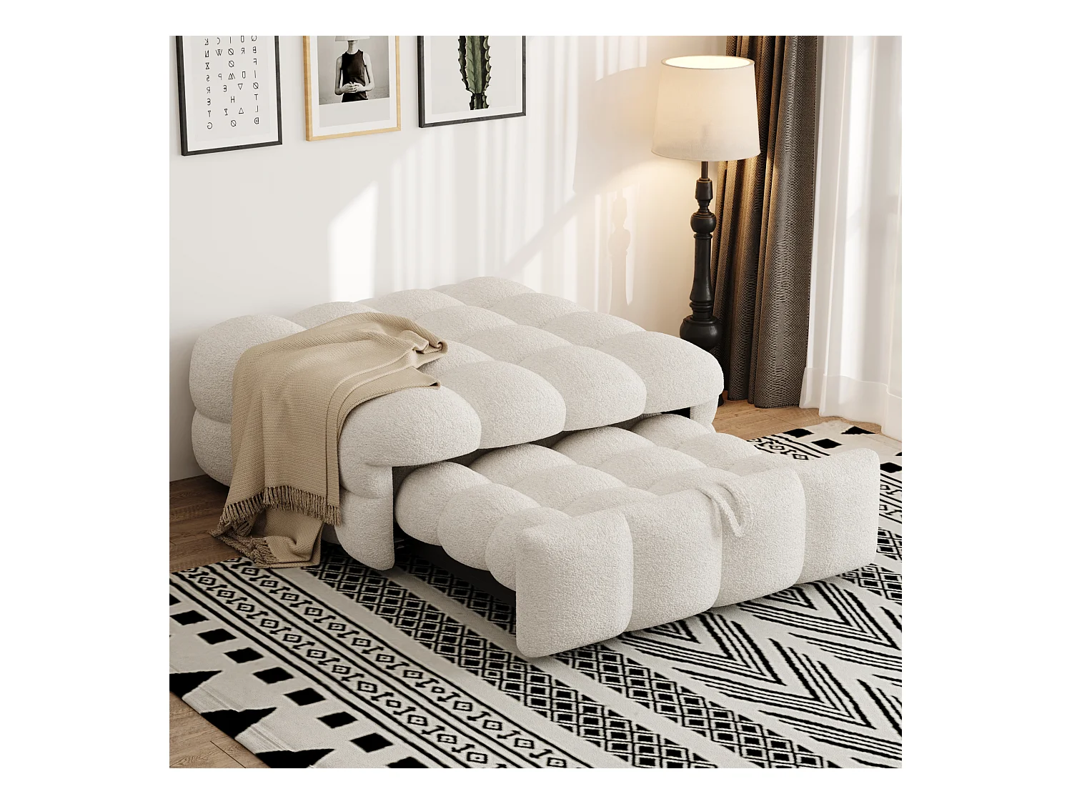 Lit rembourré - Ottoman 2 en 1 - Canapé-lit pliant - Lit simple - beige