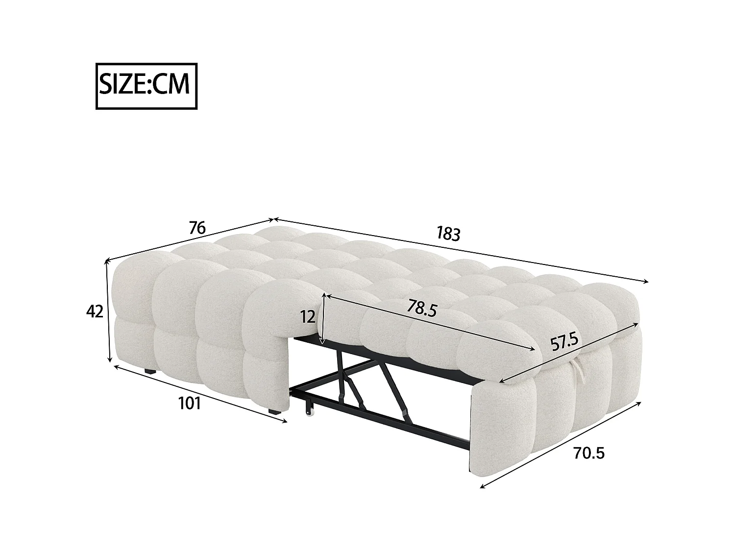 Lit rembourré - Ottoman 2 en 1 - Canapé-lit pliant - Lit simple - beige
