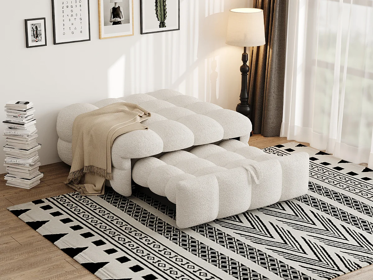 Letto imbottito - Ottomano 2 in 1 - Divano letto pieghevole - Letto singolo - Beige