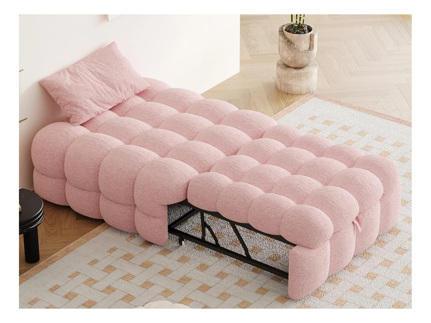 Cama plegable acolchada - Otomana 2 en 1 - Sofá cama plegable - Cama individual - Rosa