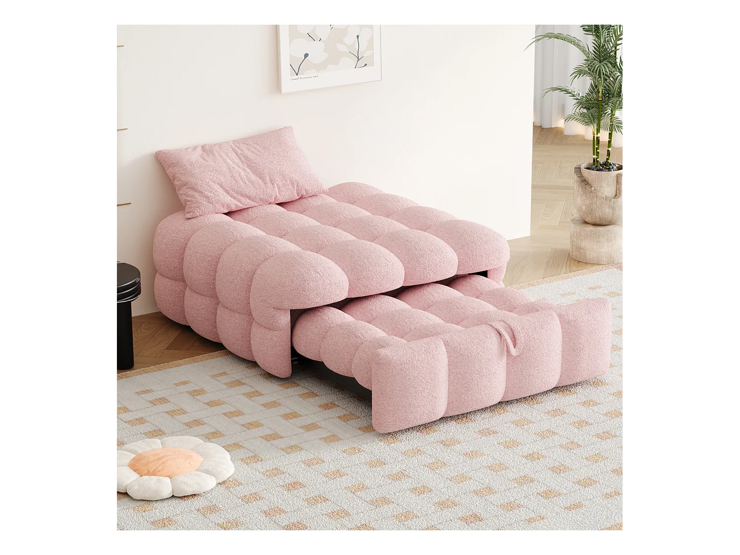 Cama plegable acolchada - Otomana 2 en 1 - Sofá cama plegable - Cama individual - Rosa