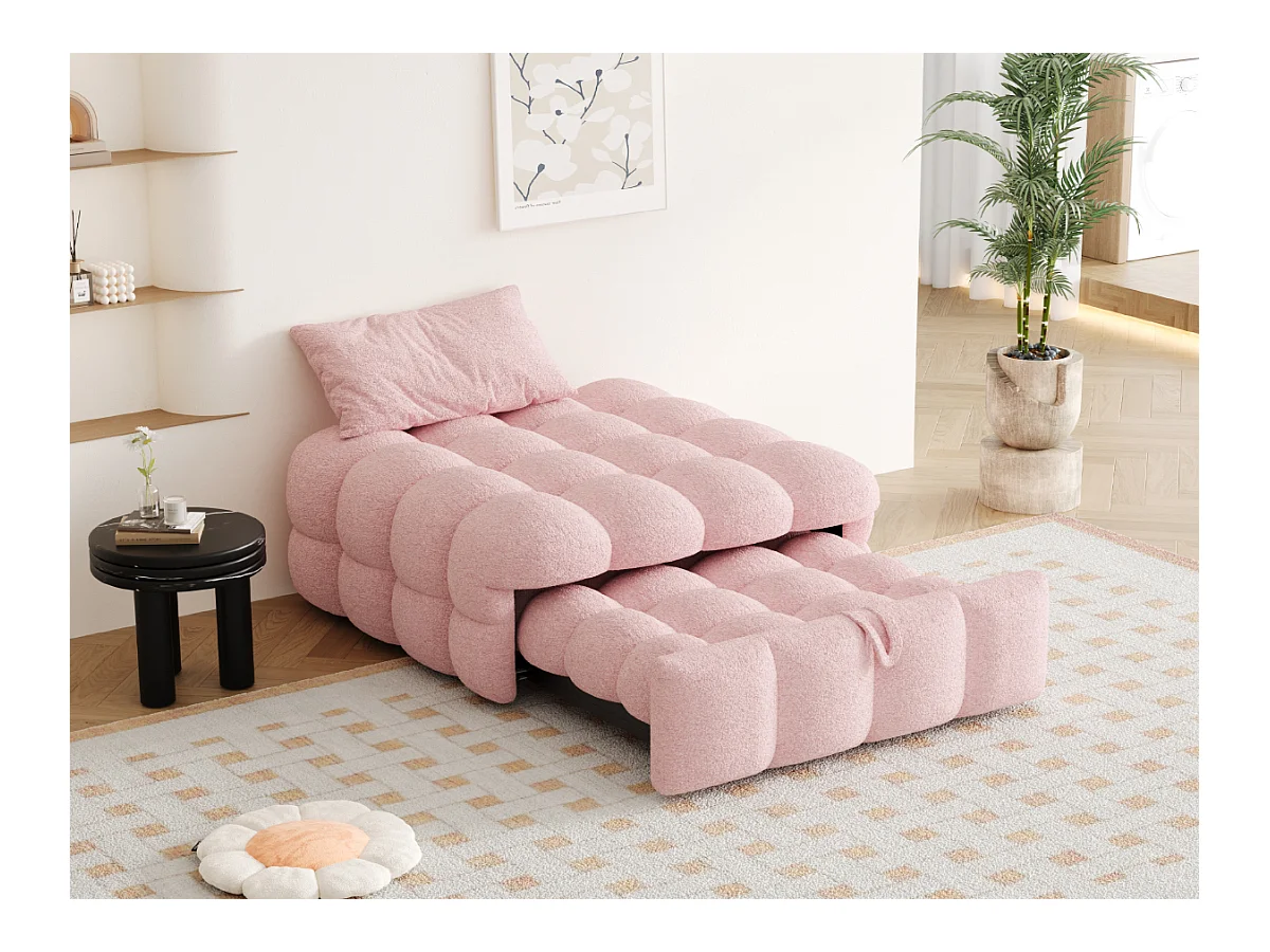 Cama plegable acolchada - Otomana 2 en 1 - Sofá cama plegable - Cama individual - Rosa