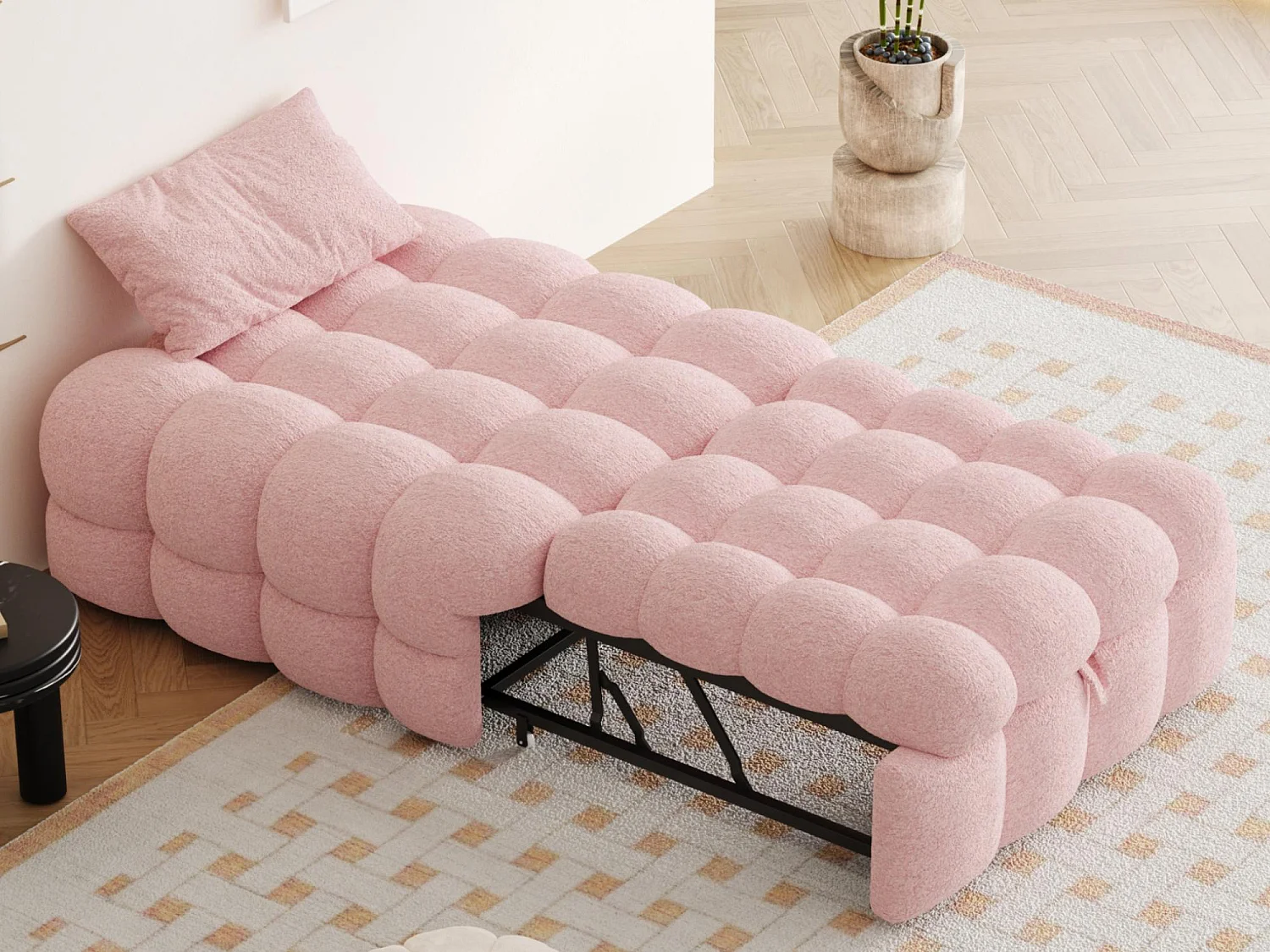 Letto imbottito - Ottomano 2 in 1 - Divano letto pieghevole - Letto singolo - Rosa