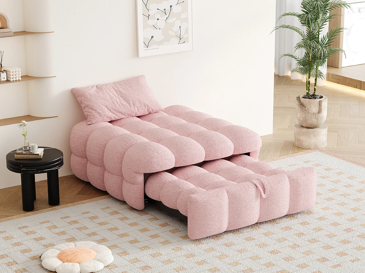 Letto imbottito - Ottomano 2 in 1 - Divano letto pieghevole - Letto singolo - Rosa
