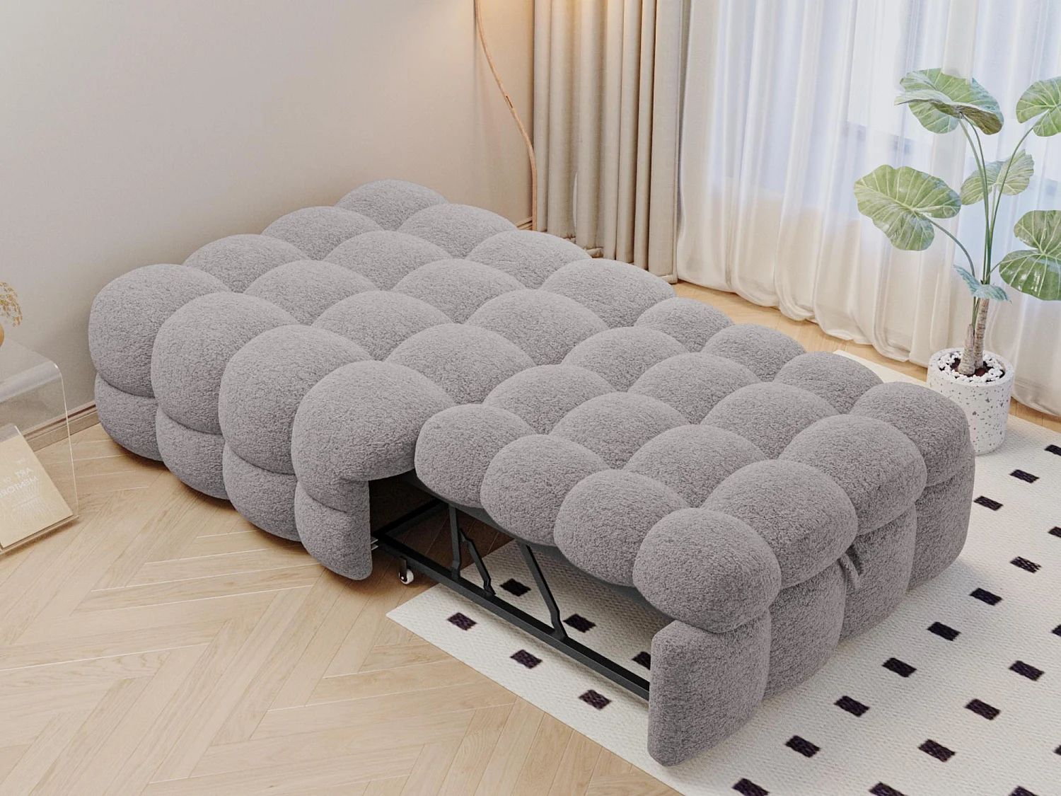 Cama plegable acolchada - Otomana 2 en 1 - Sofá cama plegable - Cama individual - Gris