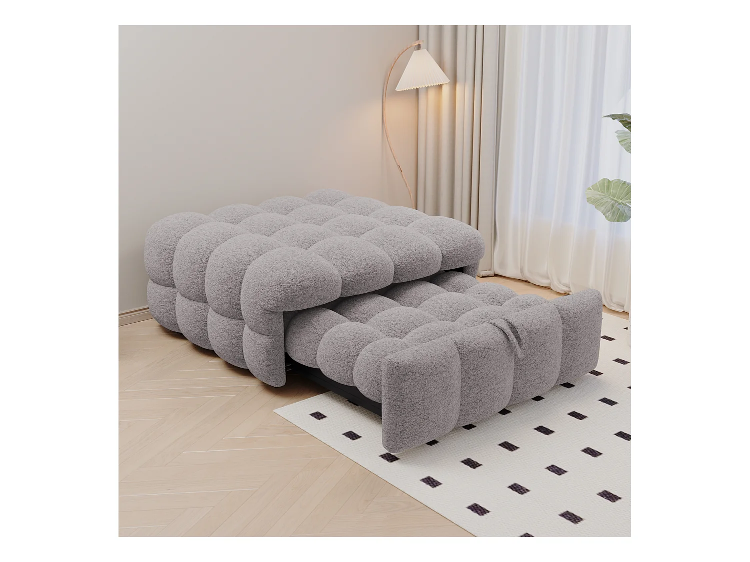 Cama plegable acolchada - Otomana 2 en 1 - Sofá cama plegable - Cama individual - Gris
