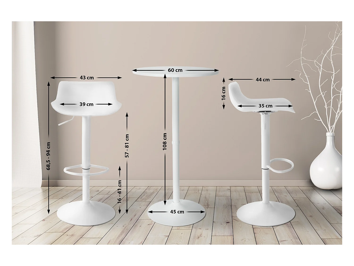 Lot de 2 Ensemble table de bar - Plastique - Blanc - Fernie