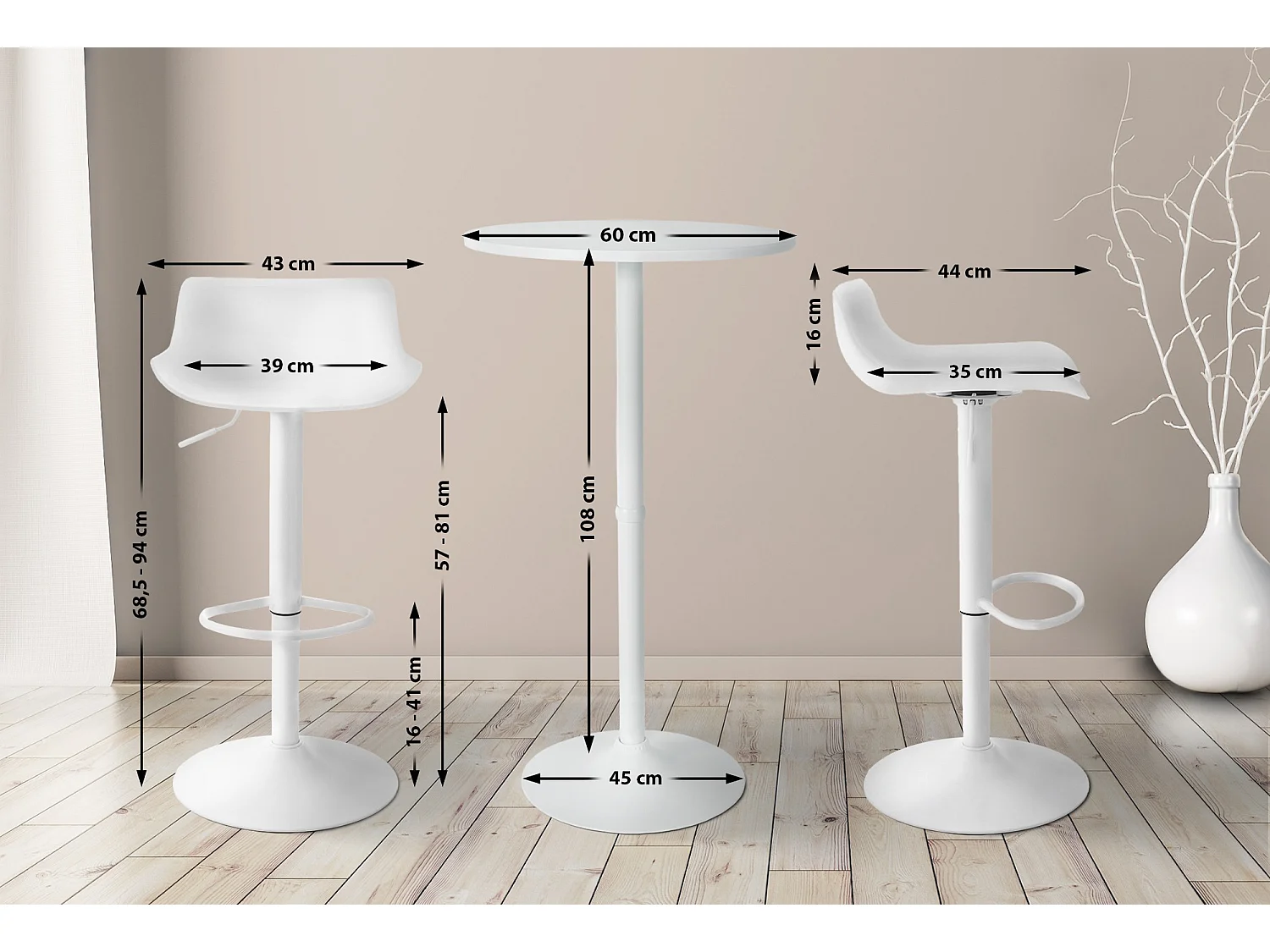 Lot de 2 Ensemble table de bar - Plastique - Blanc - Fernie
