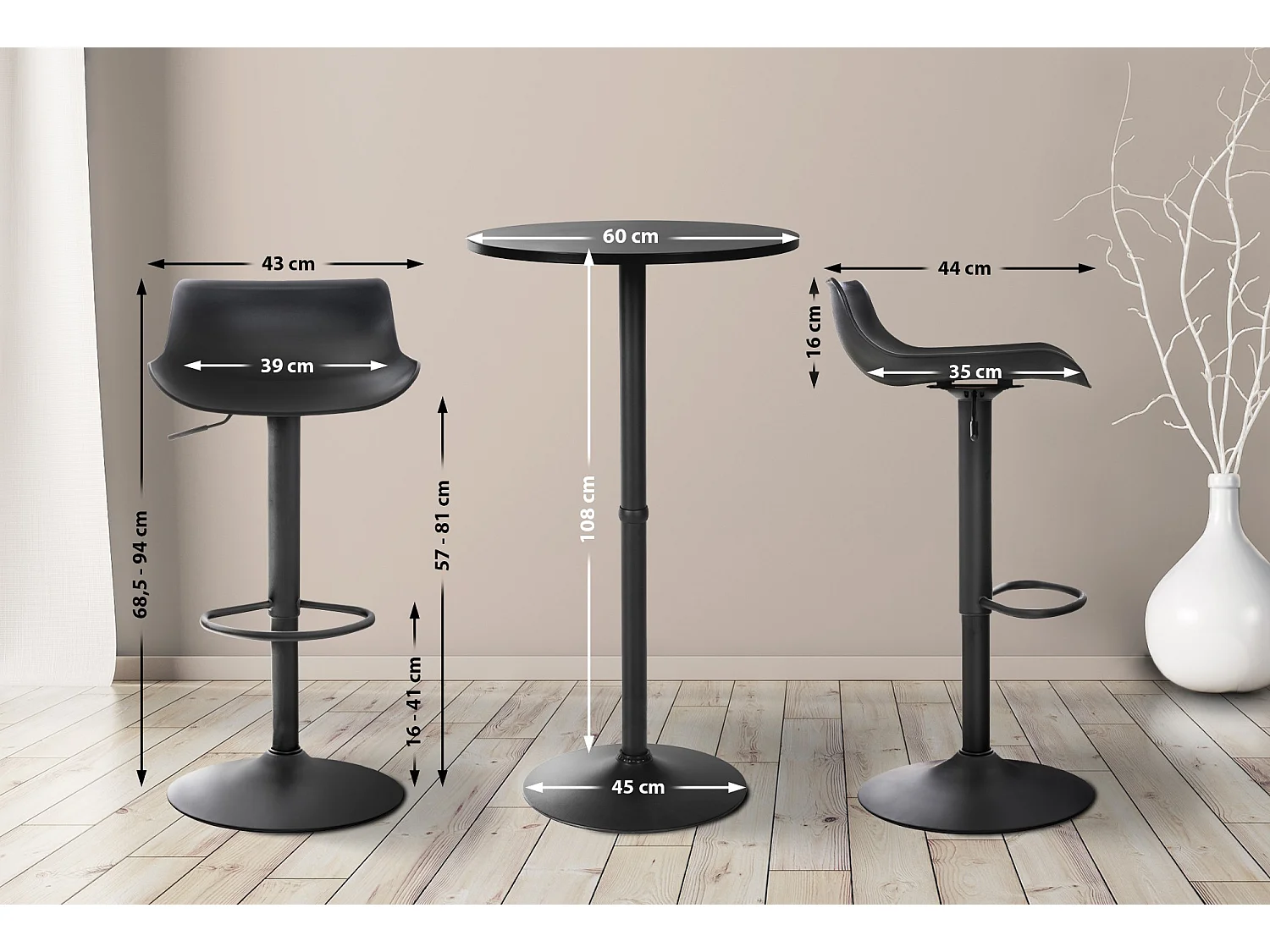 Lot de 2 Ensemble table de bar - Plastique - Noir - Fernie