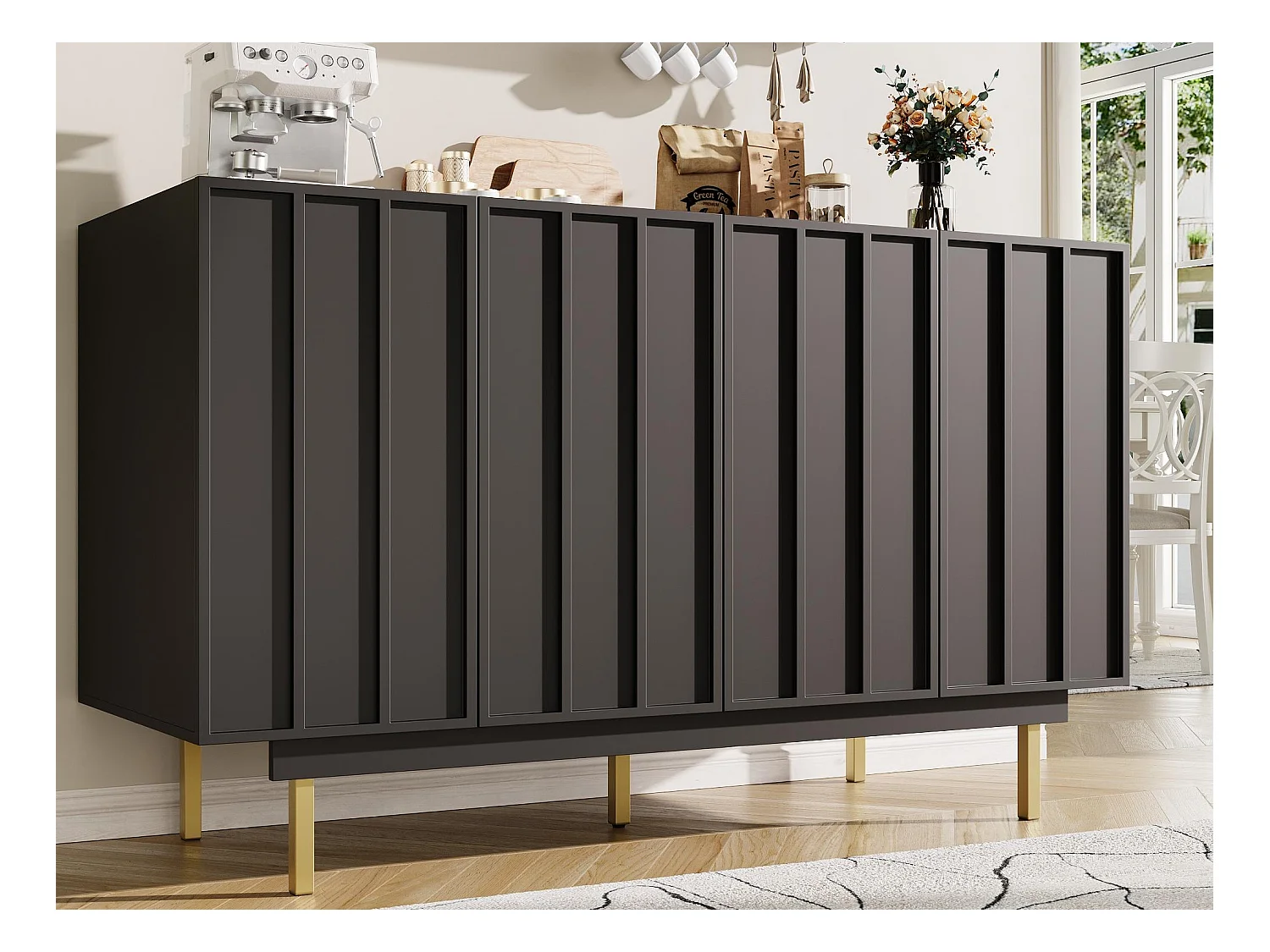 Nowoczesny bufet 140x38,5x82,5 cm - 4 drzwi - MDF - Czarny