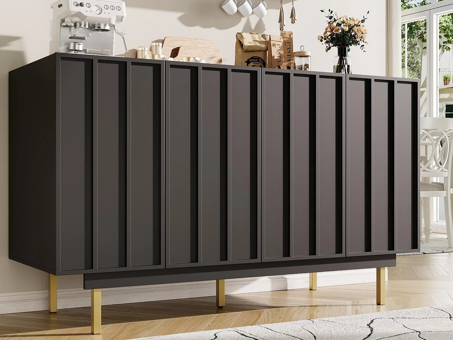 Buffet moderne 140x38.5x82.5cm - 4 portes - MDF - Noir