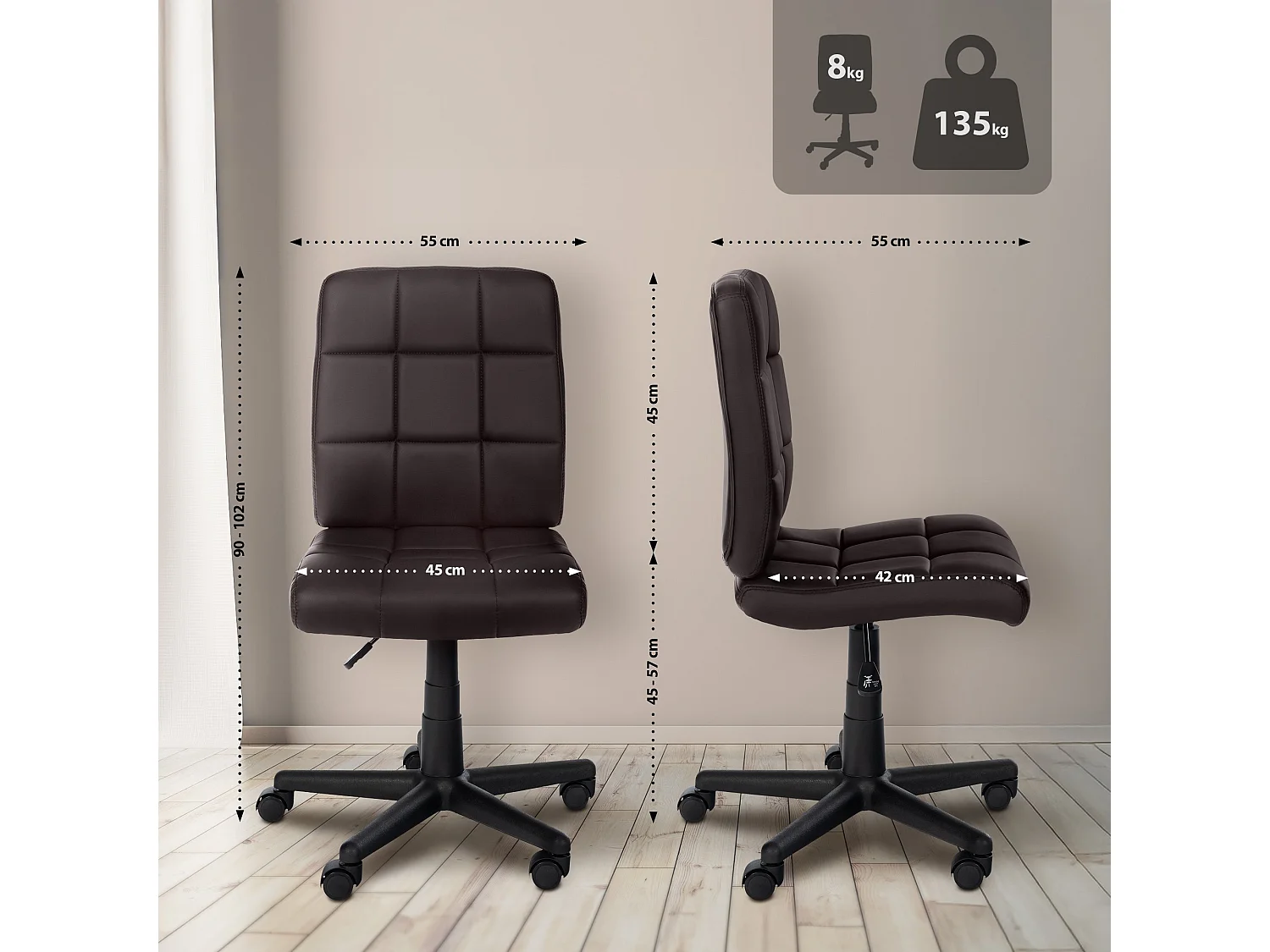 Tabouret de bureau - Similicuir - Marron - Farson