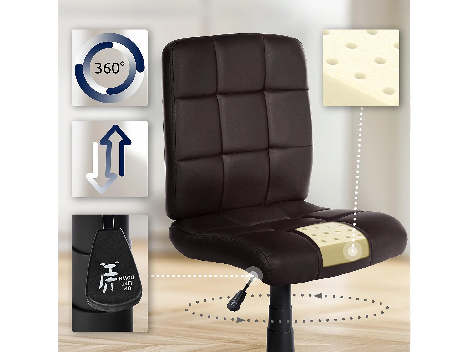 Tabouret de bureau - Similicuir - Marron - Farson