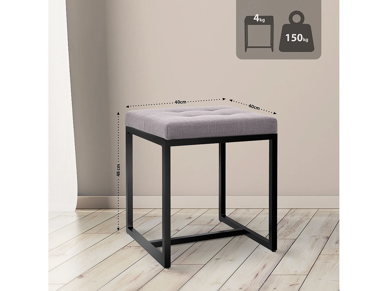 Tabouret - Tissu - Gris - Barci