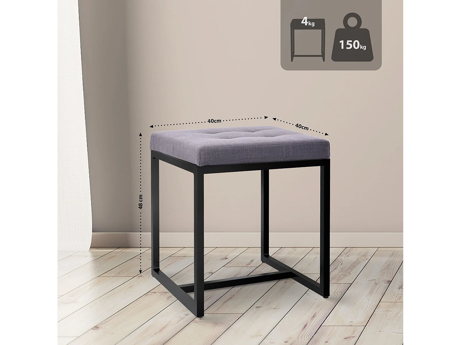 Tabouret - Tissu - Gris foncé - Barci